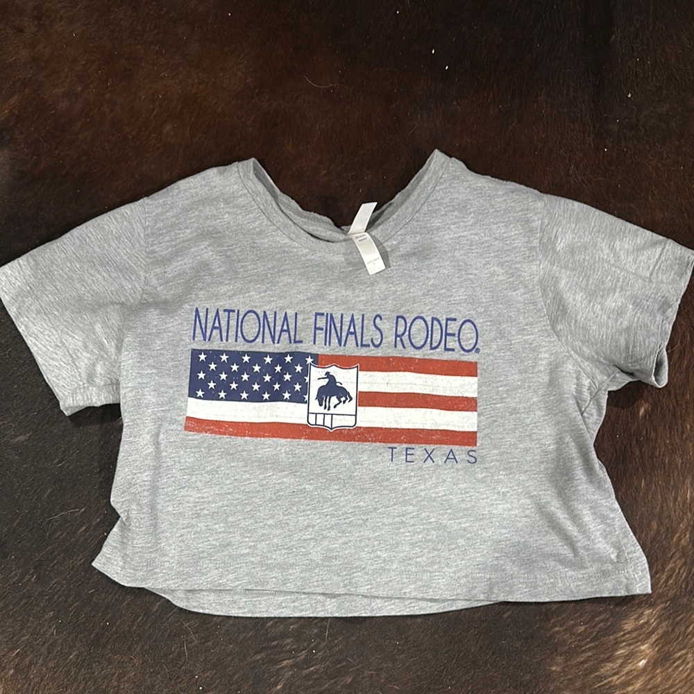 Oura Gray Crop Top with Patriotic Rodeo Design